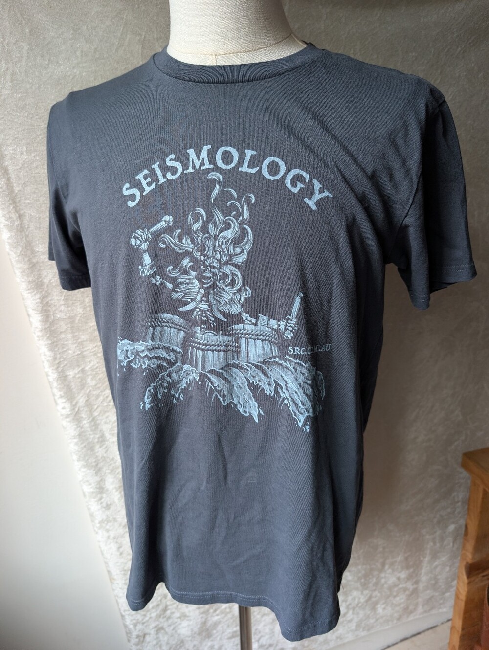 Seismology Tee Drummer Skeleton Tribal Nwot Blue Men's Medium Mythology